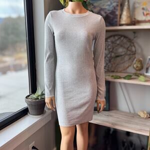 NWT, Francesca’s Heather Grey Ribbed Knit Bodycon Mini Sweater Dress - Medium